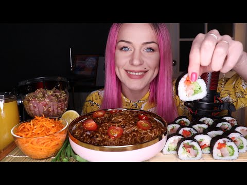 Видео: MUKBANG | Домашние роллы, чачжанмен, говядина | Rolls, noodles, beef не ASMR