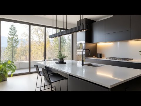 Видео: Идеи минималистской кухни и столовой 2025 года | Черный акцентный декор, элегантное освещение и у...