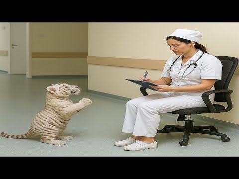 Видео: Белый тигренок вторгся в больницу и умоляет медсестру о помощи. Причина очень трогательная.