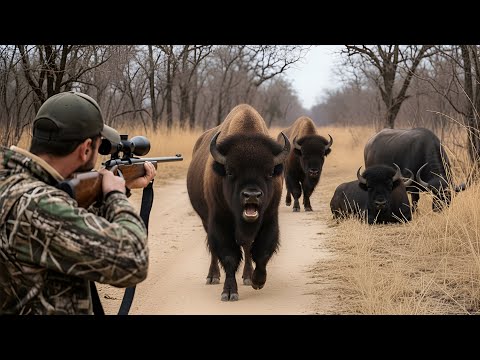 Видео: Как североамериканские охотники ежегодно сталкиваются с тысячами нападений бизонов | Охота на дик...