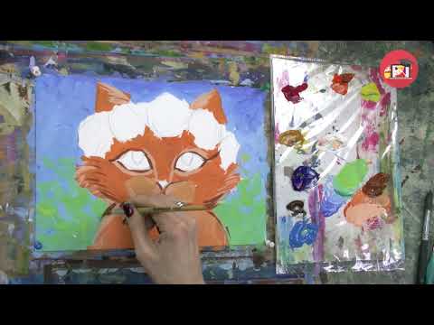 Видео: Гуашь Кошка с цветами Онлайн уроки АРТ ТАЙМ