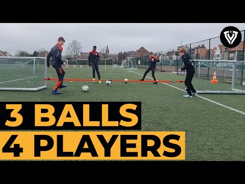 Видео: 3 уровня — Упражнение на передачу с 4 игроками и 3 мячами | Футбольные тренировки | U13 - U14