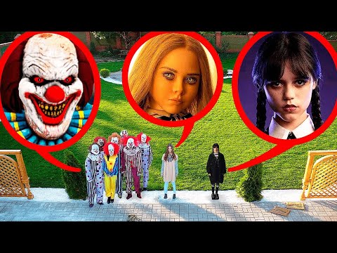 Видео: МОЙ ДРОН СНЯЛ Уэнсдей vs Меган vs огромная банда клоунов