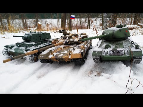 Видео: Модели Танков на Радиоуправлении по Снегу... Танковый Биатлон Стрельба по Банкам