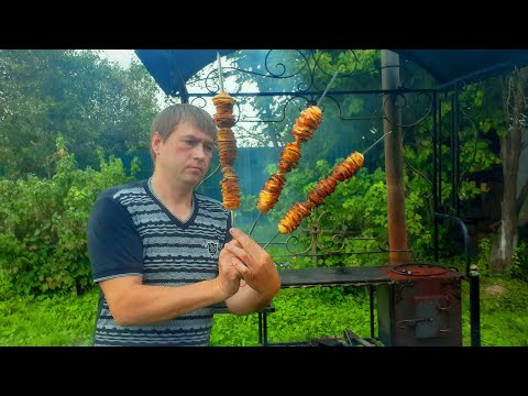 Видео: Шашлык из картофеля с салом на шампурах.ENG SUB.