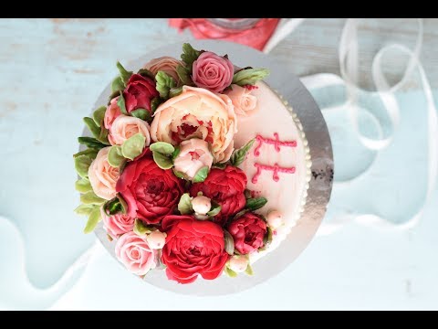 Видео: Цветы на торт: ранункулюсы, розы, пионы