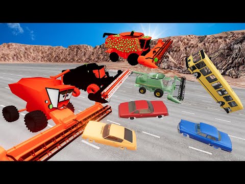 Видео: Увидишь эти комбайны - жми на газ! Гонки комбайнов. Пожиратель, Чёрный комбайн. BeamNG Drive.