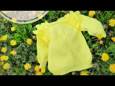 Видео: Детский свитер с рюшами спицами,рукав реглан сверху 1 часть