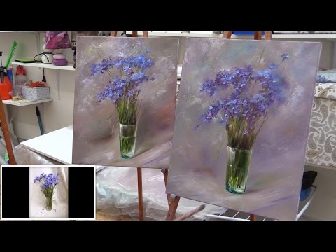 Видео: Васильки. Мастер-класс на двух холстах. Master class on two canvases. Wildflowers