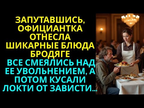 Видео: Спутав, официантка отнесла шикарные блюда бродяге… Все смеялись над увольнением, а потом завидовали