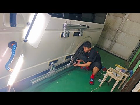 Видео: Ремонт большой площади Toyota Hiace без покраски (PDR)