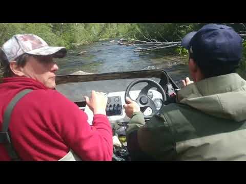 Видео: Ходовые качества аэролодки ХАРИУС 440. Условия просто жесть а она везет...