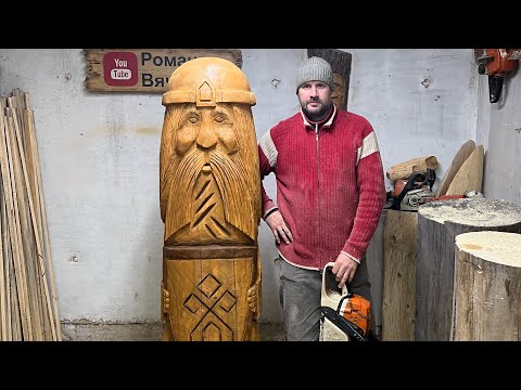 Видео: ЧУР из большого бревна пилим бензопилой, резьба по дереву бензопилой, пилим идола, Wood carving