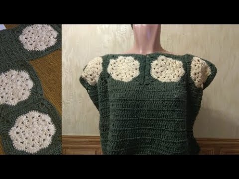 Видео: Летняя кофточка Африканский цветок в квадрате