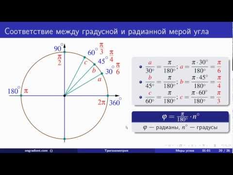 Видео: Радианная мера угла. Тригонометрия (01 - 02)