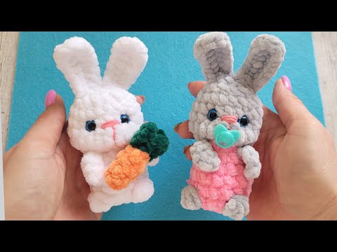 Видео: Зайчик малыш с морковкой из плюшевой пряжи крючком/crochet bunny tutorial/Häkelhase