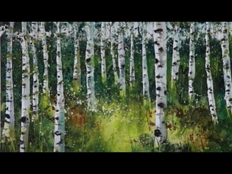 Видео: Атмосферный абстрактный акварельный пейзаж с серебристыми берёзами