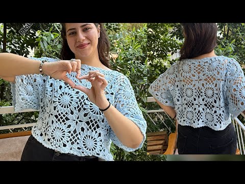 Видео: Шаг за шагом ✨ Вязание крючком, мотивы, изготовление укороченной блузки — потрясающий результат!