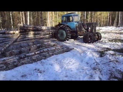 Видео: МТЗ-82 работа в лесу, трелёвка лебёдкой.