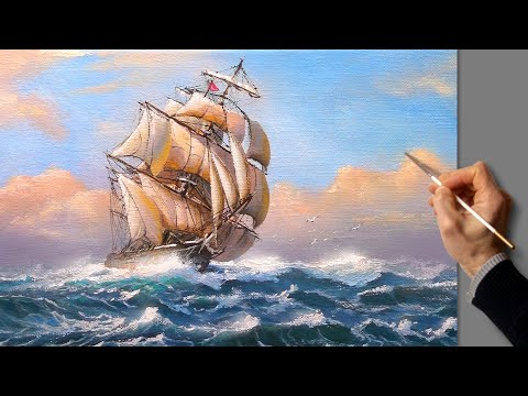 Видео: Acrylic Seascape Painting - Sailing / Easy Art / Морской пейзаж акрилом. Уроки рисования. Живопись.