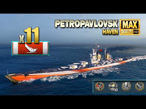 Видео: Крейсер Петропавловск: Отличная игра с 11 уничтоженными кораблями - World of Warships