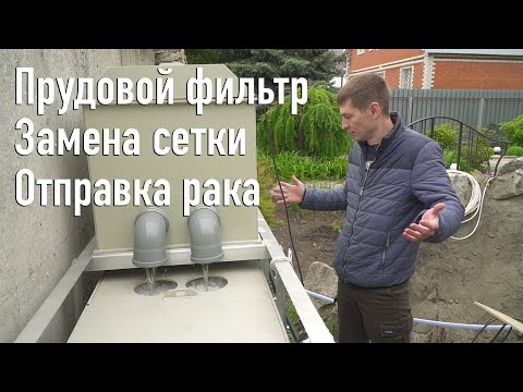 Видео: Фильтрация для пруда, Замена сетки на барабанном фильтре, Отправка рака