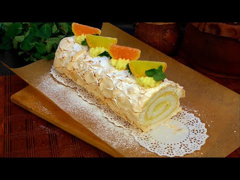 Видео: Меренговый Рулет с Лимонным кремом/Безе Рулет/рецепт без сливок и крем сыра