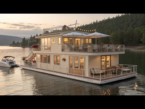 Видео: «Обзор 84-футового Cream Harbor Cottage Houseboat | Роскошный плавучий коттедж»
