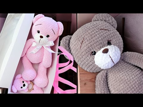 Видео: Вязаный мишка крючком // 42 см 🤩 мастер-класс 🤩 Часть 2