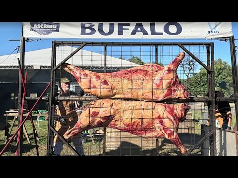 Видео: Бразильская выставка барбекю: свиные ребрышки, свиная корейка, свиная пиканья и многое другое