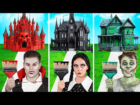 Видео: Домики Одного Цвета Челлендж | Уэнсдей vs Вампир vs Зомби от Fun Teen
