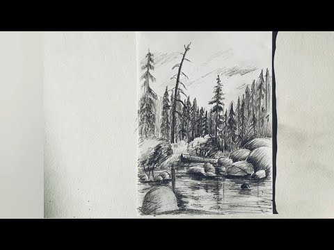 Видео: Пейзаж простым карандашом.