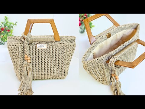 Видео: Модная сумка крючком с деревянными ручками. Урок.