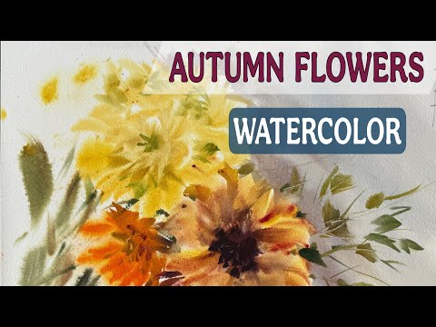 Видео: Watercolor Painting Autumn Flowers from Life | Осенние цветы акварелью