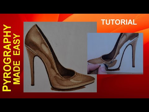 Видео: Stiletto Высокий каблук Пирография Обуви методы затенения при сжигании древесины