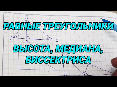 Видео: Равные треугольники. Высота, медиана, биссектриса треугольника - геометрия 7 класс