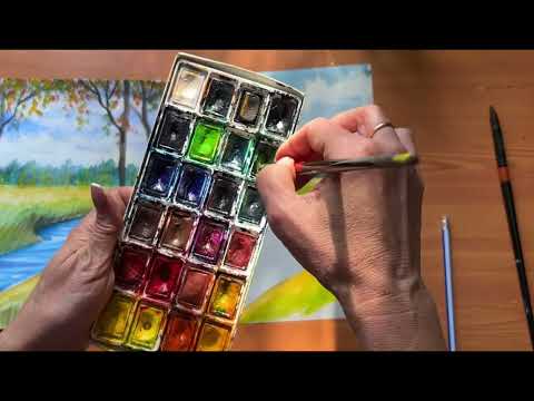 Видео: Рисуем осенний пейзаж акварелью. Видео для начинающих художников