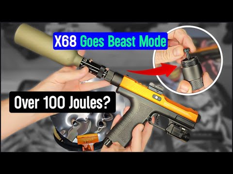 Видео: Более 100 джоулей? X-68 с камерой Home Defence 24 ASA Short Tuning на тесте HPA #lesslethal
