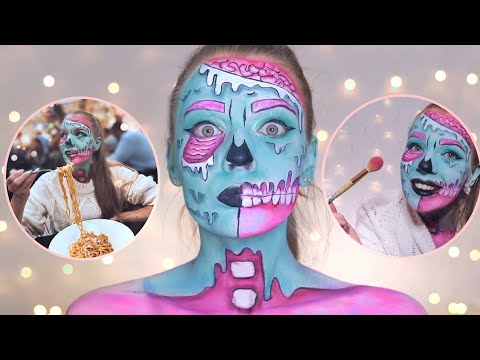 Видео: 24 ЧАСА с МАКИЯЖЕМ ЗОМБИ 💄 RINA