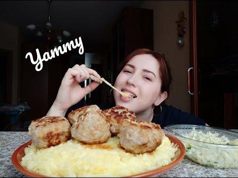 Видео: Пюре с тефтелями|Mashed potatoes with meatballs |Mukbang | 먹방