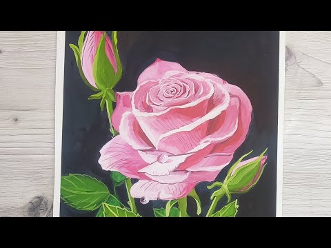 Видео: Как нарисовать РОЗУ на темном фоне гуашью.