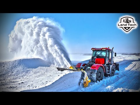 Видео: Кировец К-525 чистит снег! Тест нового ходоуменьшителя!