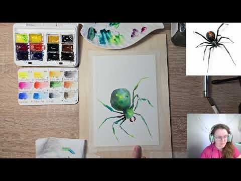 Видео: Фантазийный паук. Акварельный марафон AllaPetrenko_art. Работа 2.