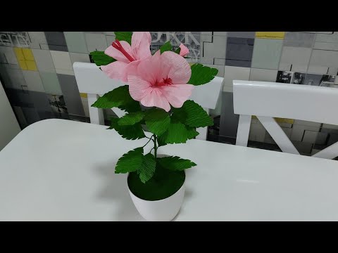 Видео: Making Rose with crepe paper/Hibiscus 🌺Гибискус из гофрированной бумаги🌺как сделать розу