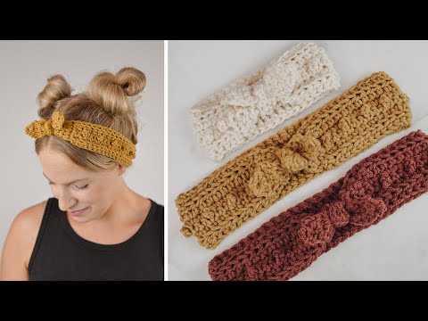 Видео: Урок по вязанию крючком тонкой повязки на голову пико — как связать простую повязку на голову — 8...