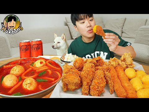 Видео: ASMR MUKBANG | Хрустящая жареная курица, Креветочные палочки, Сырный соус для макания мукбанг!