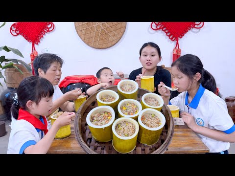 Видео: Домашний рис из бамбуковых трубочек, по одной трубочке на человека, семья хвалила его за то, что он