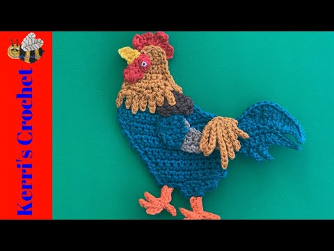 Видео: Урок вязания петуха крючком - Урок вязания аппликации крючком