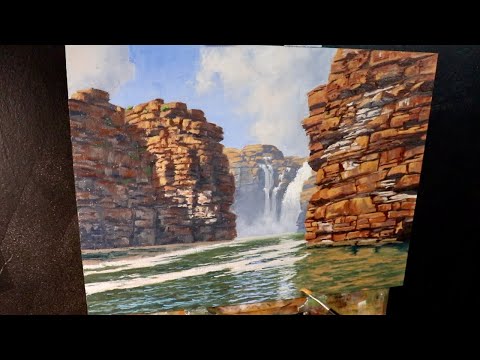 Видео: Как нарисовать пейзаж скалистого ущелья — Картина водопада Кинг-Джордж в Кимберли, Австралия