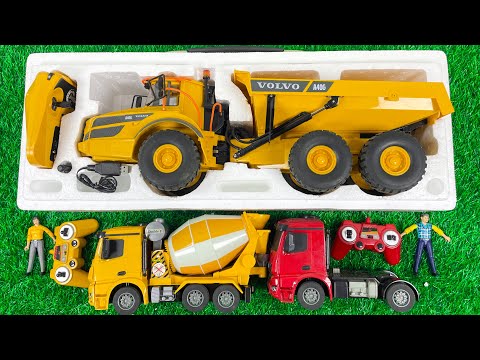 Видео: Распаковка радиоуправляемого автобетоносмесителя, прицепа, большого самосвала Volvo,